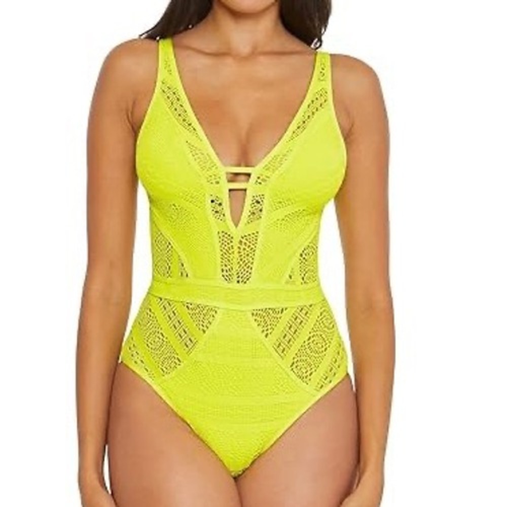 Becca Crochet Color Play‎ Plunge One Piece Swimsuit Size Small